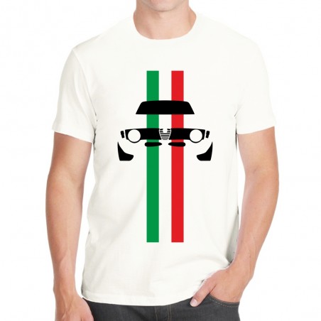 T-shirt bianca alfetta tricolore auto meccanica motore maglietta macchina alfa vintage uomo