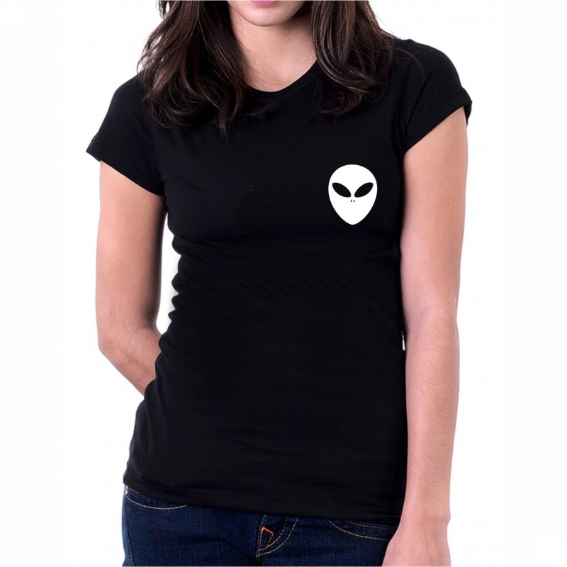 T-shirt nera alien space nasa fashion ufo marte mr moon luna alieni tecno gabber disco alieni area 51 donna