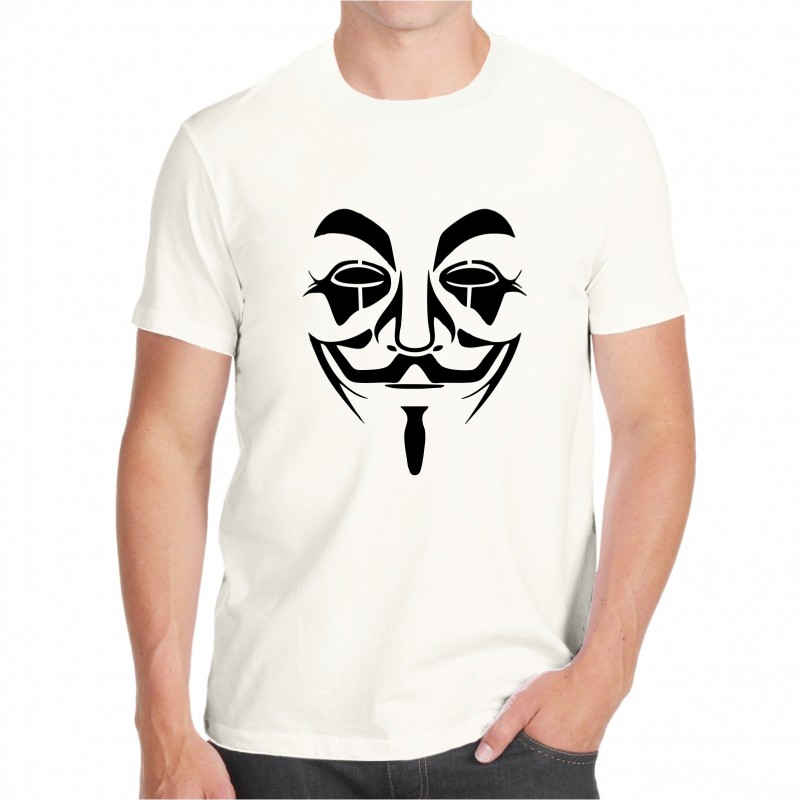 T-shirt bianca anonymous simbolo pirata digitale maglia hacker vendetta informatica uomo