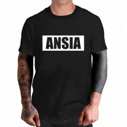 T-shirt nera ansia fashion divertente frase scritta happiness simpatica moda uomo